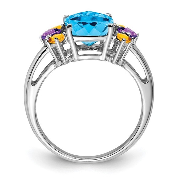 CLOSEOUT! 925 Sterling Silver Light Swiss Blue, Amethyst Citrine Ring - Picture 2 of 6